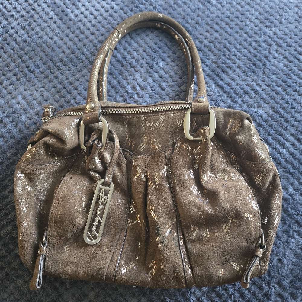 B. Makowsky Leather Snake Print Sparkle Bag